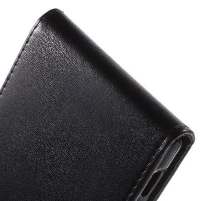 Sony Xperia M4 Aqua klasikinis vertikaliai atverčiamas juodas odinis dėklas / Priedai.lt