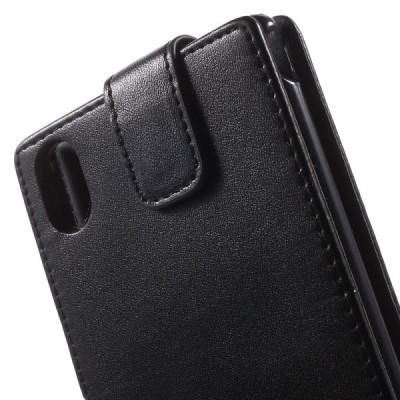 Sony Xperia M4 Aqua klasikinis vertikaliai atverčiamas juodas odinis dėklas / Priedai.lt