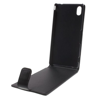 Sony Xperia M4 Aqua klasikinis vertikaliai atverčiamas juodas odinis dėklas / Priedai.lt