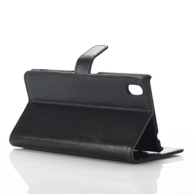 Sony Xperia M4 Aqua atvēramais ādas melns retro maciņš (maks) / Vacins.lv