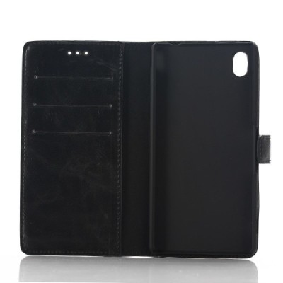 Sony Xperia M4 Aqua atvēramais ādas melns retro maciņš (maks) / Vacins.lv