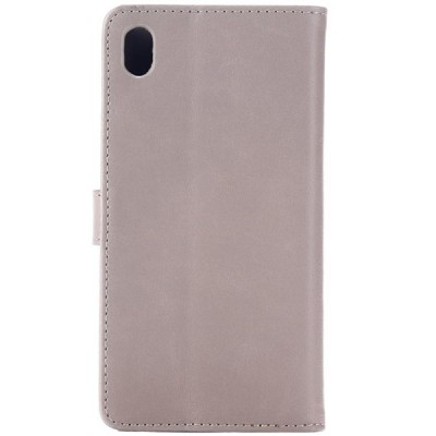 Sony Xperia M4 Aqua atvēramais ādas pelēks (smilšains) retro maciņš (maks) / Vacins.lv