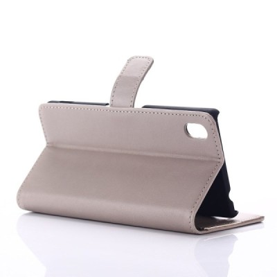 Sony Xperia M4 Aqua atvēramais ādas pelēks (smilšains) retro maciņš (maks) / Vacins.lv