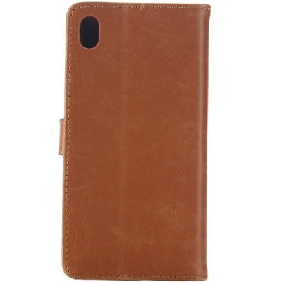 Sony Xperia M4 Aqua atverčiamas šviesiai rudas odinis retro dėklas - piniginė / Priedai.lt
