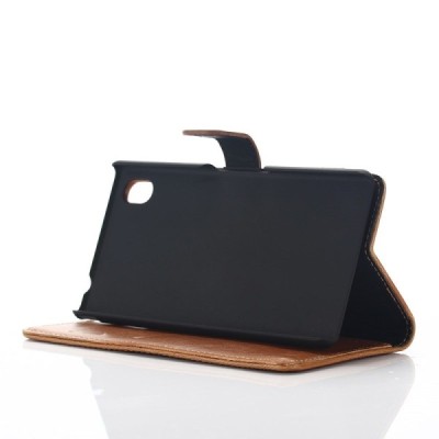 Sony Xperia M4 Aqua atverčiamas šviesiai rudas odinis retro dėklas - piniginė / Priedai.lt