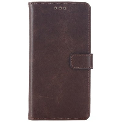 Sony Xperia M4 Aqua atverčiamas tamsiai rudas odinis retro dėklas - piniginė / Priedai.lt