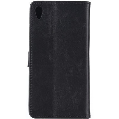 Sony Xperia Z3+ (Pluss) atvēramais ādas melns retro maciņš (maks) / Vacins.lv