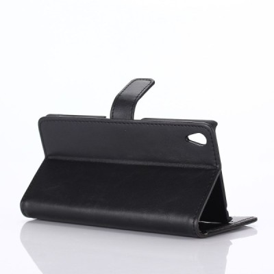 Sony Xperia Z3+ (Pluss) atvēramais ādas melns retro maciņš (maks) / Vacins.lv