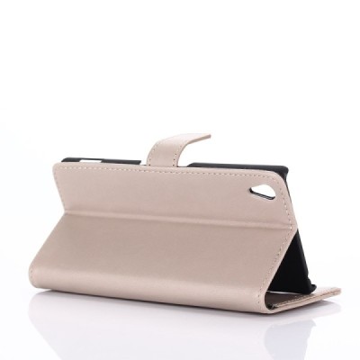 Sony Xperia Z3+ Plius atverčiamas smėlio spalvos odinis retro dėklas - piniginė / Priedai.lt