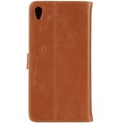 Sony Xperia Z3+ Plius atverčiamas šviesiai rudas odinis retro dėklas - piniginė / Priedai.lt