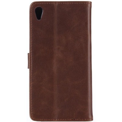 Sony Xperia Z3+ (Pluss) atvēramais ādas tumši brūns retro maciņš (maks) / Vacins.lv