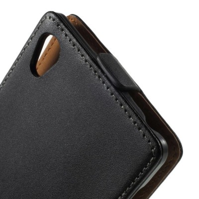 Sony Xperia Z3+ Plius klasikinis vertikaliai atverčiamas juodas odinis dėklas / Priedai.lt