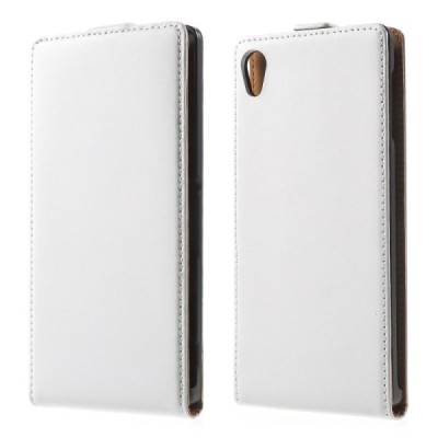 Sony Xperia Z3+ Plius klasikinis vertikaliai atverčiamas baltas odinis dėklas / Priedai.lt