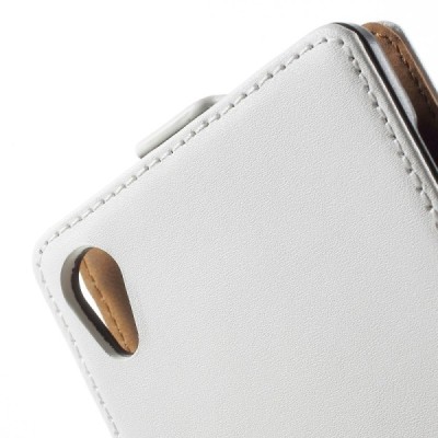 Sony Xperia Z3+ Plius klasikinis vertikaliai atverčiamas baltas odinis dėklas / Priedai.lt