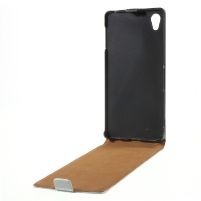 Sony Xperia Z3+ Plius klasikinis vertikaliai atverčiamas baltas odinis dėklas / Priedai.lt