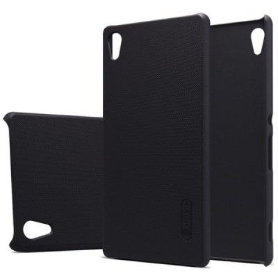 Sony Xperia Z3+ Plius Nillkin Frosted Shield juodas plastikinis dėklas + apsauginė ekrano plėvelė / Priedai.lt