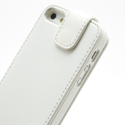 Apple iPhone 5, 5S klasisks ādas vertikāli atvēramais balts futrālis / Vacins.lv