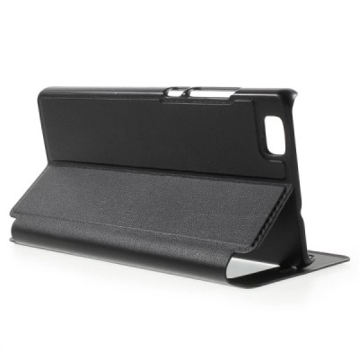 Huawei P8 Lite melns atvēramais Smart Window ādas maciņš / Vacins.lv