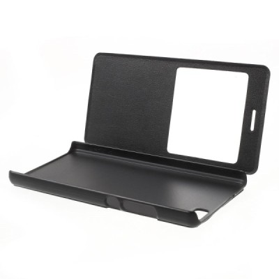 Huawei P8 Lite melns atvēramais Smart Window ādas maciņš / Vacins.lv