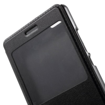 Huawei P8 Lite melns atvēramais Smart Window ādas maciņš / Vacins.lv
