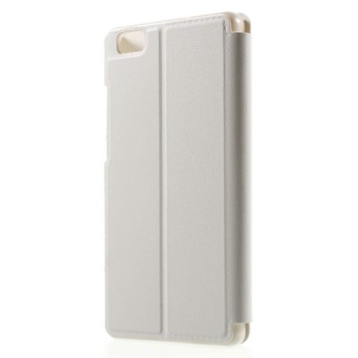 Huawei P8 Lite balts atvēramais Smart Window ādas maciņš / Vacins.lv