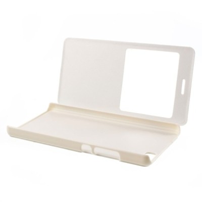 Huawei P8 Lite balts atvēramais Smart Window ādas maciņš / Vacins.lv