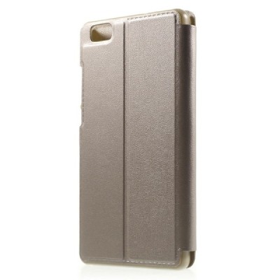 Huawei P8 Lite zelta atvēramais Smart Window ādas maciņš / Vacins.lv