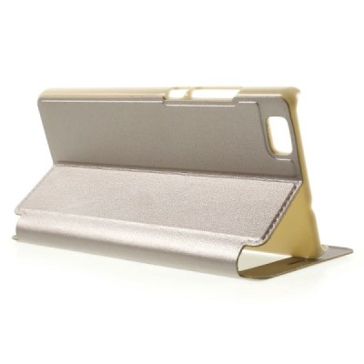 Huawei P8 Lite zelta atvēramais Smart Window ādas maciņš / Vacins.lv