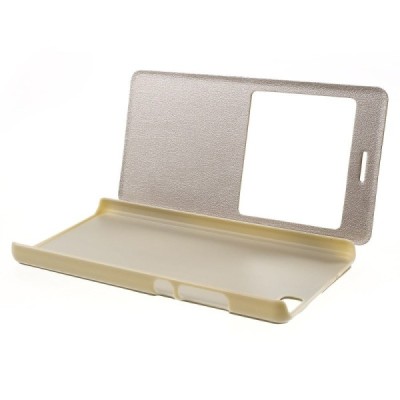 Huawei P8 Lite zelta atvēramais Smart Window ādas maciņš / Vacins.lv