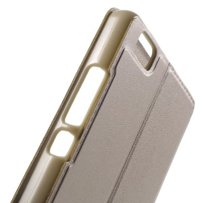 Huawei P8 Lite zelta atvēramais Smart Window ādas maciņš / Vacins.lv