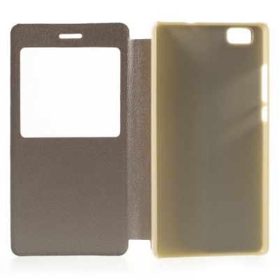 Huawei P8 Lite zelta atvēramais Smart Window ādas maciņš / Vacins.lv