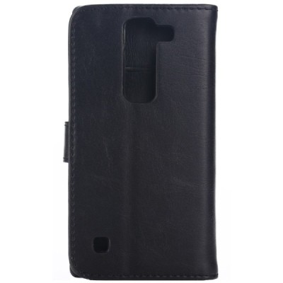 LG Spirit 4G LTE atverčiamas juodas odinis retro dėklas - piniginė / Priedai.lt