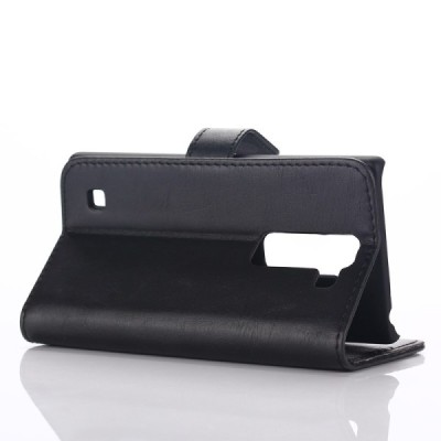 LG Spirit 4G LTE atverčiamas juodas odinis retro dėklas - piniginė / Priedai.lt