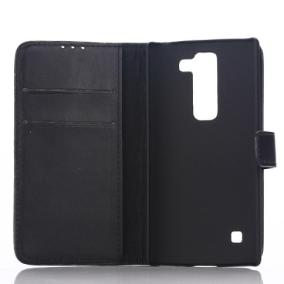 LG Spirit 4G LTE atverčiamas juodas odinis retro dėklas - piniginė / Priedai.lt