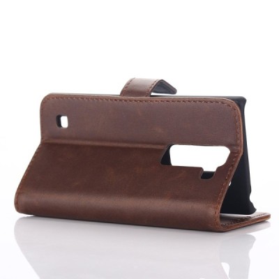 LG Spirit 4G Lte atvēramais ādas tumši brūns retro maciņš (maks) / Vacins.lv