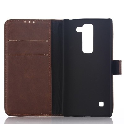 LG Spirit 4G Lte atvēramais ādas tumši brūns retro maciņš (maks) / Vacins.lv