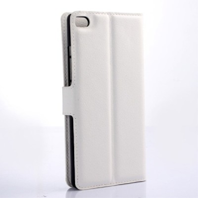 Huawei P8 Lite atverčiamas baltas odinis Litchi dėklas - piniginė / Priedai.lt
