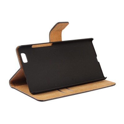 Huawei P8 Lite atverčiamas juodas odinis dėklas - piniginė | Priedai.lt