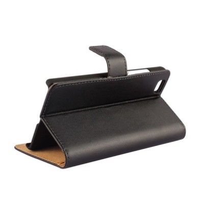 Huawei P8 Lite atverčiamas juodas odinis dėklas - piniginė | Priedai.lt