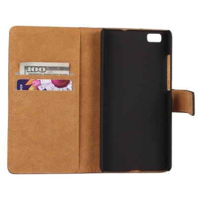 Huawei P8 Lite atverčiamas juodas odinis dėklas - piniginė | Priedai.lt