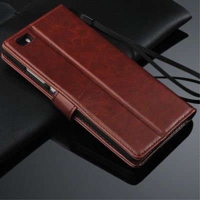 Huawei P8 Lite atvēramais ādas brūns maciņš (maks) / Vacins.lv