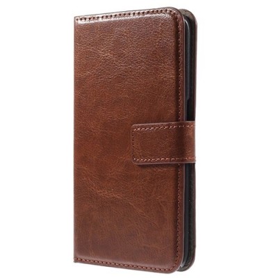 Huawei P8 Lite atverčiamas rudas odinis dėklas - piniginė / Priedai.lt