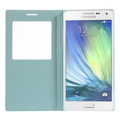Samsung Galaxy A5 gaiši zils atvēramais Smart Window ādas maciņš / Vacins.lv