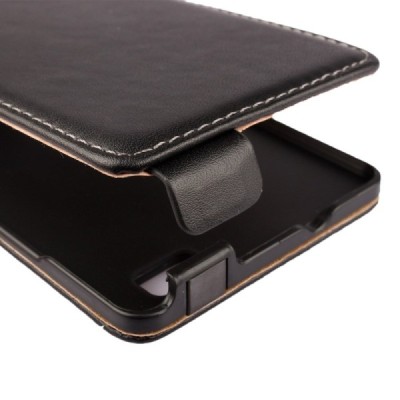 Huawei P8 Lite klasikinis vertikaliai atverčiamas juodas odinis dėklas / Priedai.lt