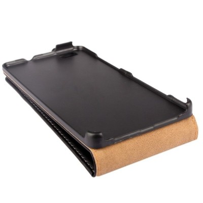 Huawei P8 Lite klasikinis vertikaliai atverčiamas juodas odinis dėklas / Priedai.lt