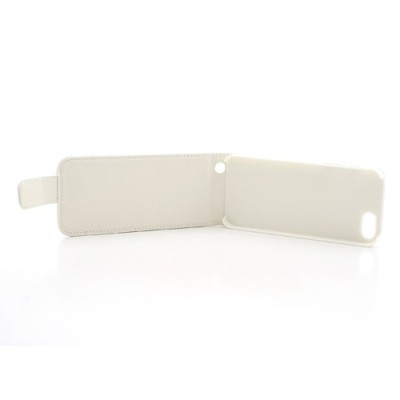 Apple iPhone 5, 5S klasisks ādas vertikāli atvēramais balts futrālis / Vacins.lv