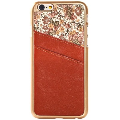 Apple iPhone 6 (6s) brūns puķains ādas apvalks ar iebūvētu karšu turētāju / Vacins.lv