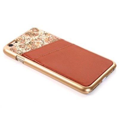 Apple iPhone 6 (6s) gėlėtas rudas odinis dėklas su kortelių laikikliu / Priedai.lt