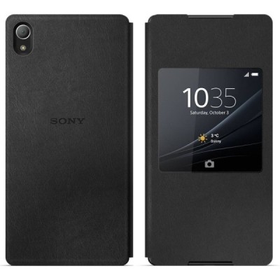 Oficiāls Sony Xperia Z3+ Plus Style Cover Window melns atvērams maciņš SCR30 / Vacins.lv