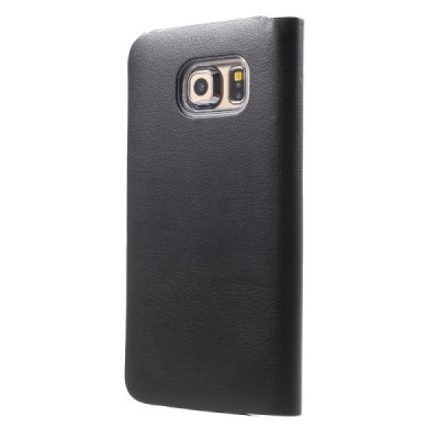 Samsung Galaxy S6 Edge melns atvēramais Smart Wallet ādas maciņš - maks / Vacins.lv